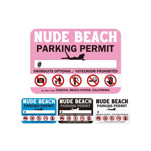 ヌードビーチ パーキングパーミット ステッカー 車 アメリカン おしゃれ 面白い かっこいい 駐車許可証 NUDE BEACH 裏貼りタイプ
