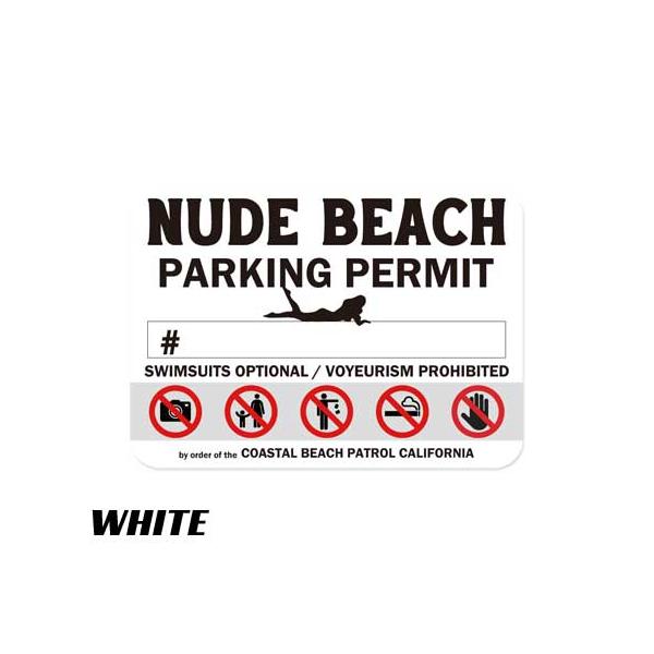ヌードビーチ パーキングパーミット ステッカー 車 アメリカン おしゃれ 面白い かっこいい 駐車許可証 NUDE BEACH 裏貼りタイプ ホワイト