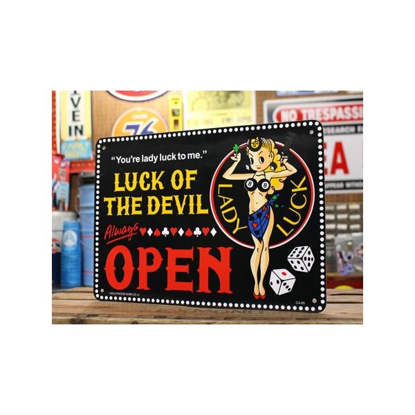 レディ・ラック サインプレート オープン 看板 ホットロッド 幸運 女神