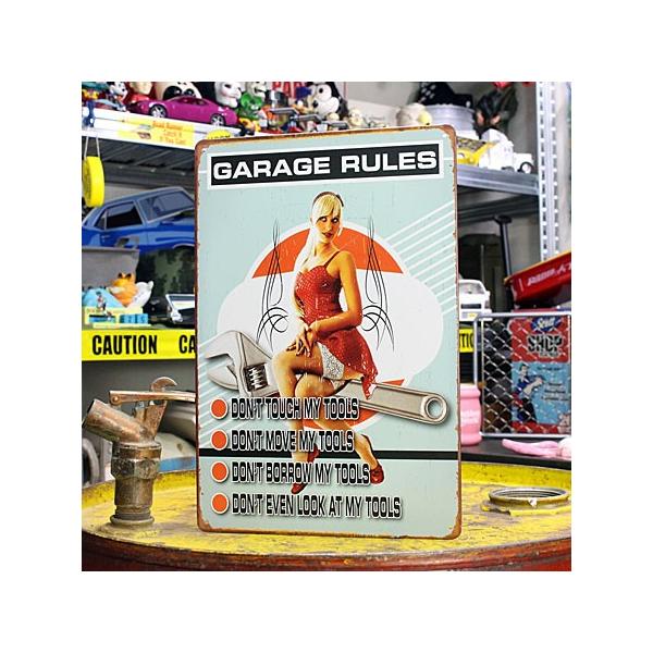 看板 サインプレート サインボード アメリカン ピンナップガール セクシー 男前インテリア GARAGE RULES サイズS