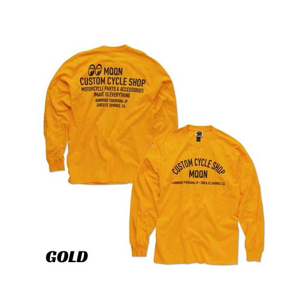 ムーンアイズ Tシャツ メンズ 長袖 アメカジ おしゃれ かっこいい 車 バイク ホットロッド MOONEYES Custom Cycle Shop ゴールド サイズS