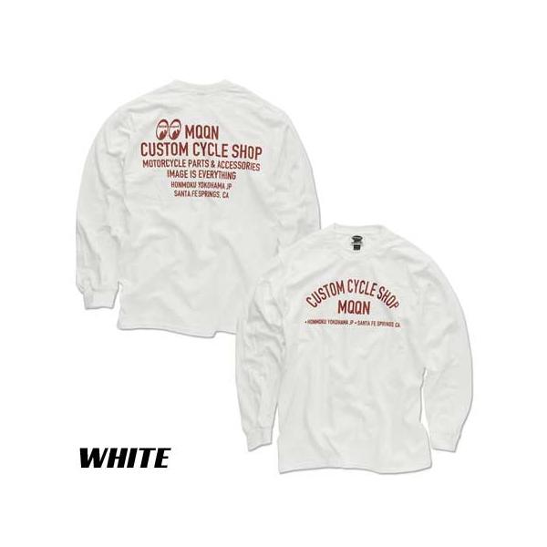 ムーンアイズ Tシャツ メンズ 長袖 アメカジ おしゃれ かっこいい 車 バイク ホットロッド MOONEYES Custom Cycle Shop ホワイト サイズXL