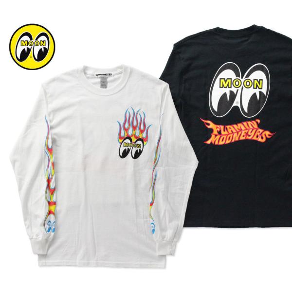 ムーンアイズ Tシャツ メンズ 長袖 アメカジ おしゃれ かっこいい ホットロッド レーシング モーター Flamin' MOONEYES ロングスリーブ Tシャツ
