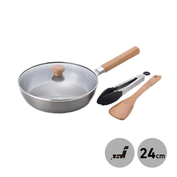 千歳 ガラス蓋付 フライパン 24cm トング・ターナーセット CS-038 爆買
