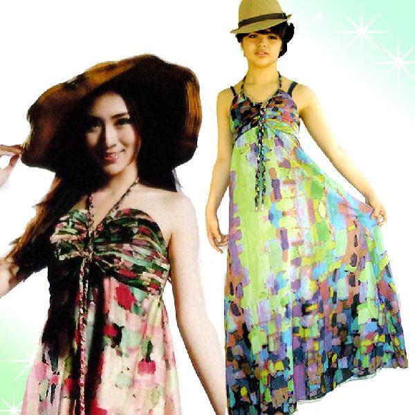 ワンピース マキシ丈 ロング ドレス ホルターネック クロエ じゃないよ モネ 睡蓮 絵画 シフォン リゾート バカンス ロングスカート 12 07 016 プラスチカネットショップ 通販 Yahoo ショッピング