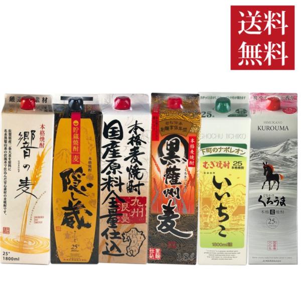 父の日 2026 焼酎セット 送料無料 麦焼酎 1.8L 1800ml 紙パック 飲み比べ 6本セット