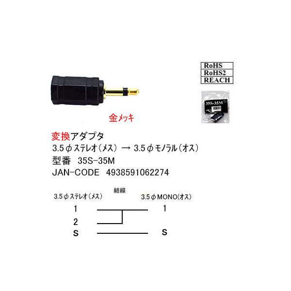 35S-35M 3.5mmステレオ→3.5mmモノラル変換 3.5mmステレオ(メス)-3.5mmモノラル(オス) 端子:金メッキ COMON 【10個までメール便】