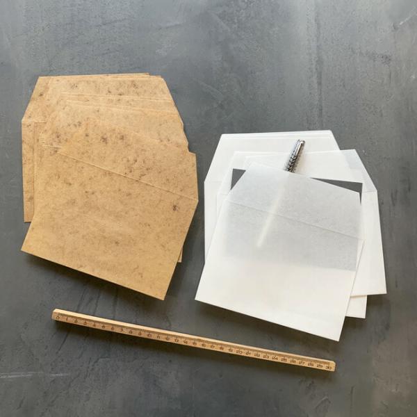 K112   ＊蝋引きタグと袋のset ロウ引き封筒 はがきサイズ 同色 10枚SET 165x115mm ワックスペーパー