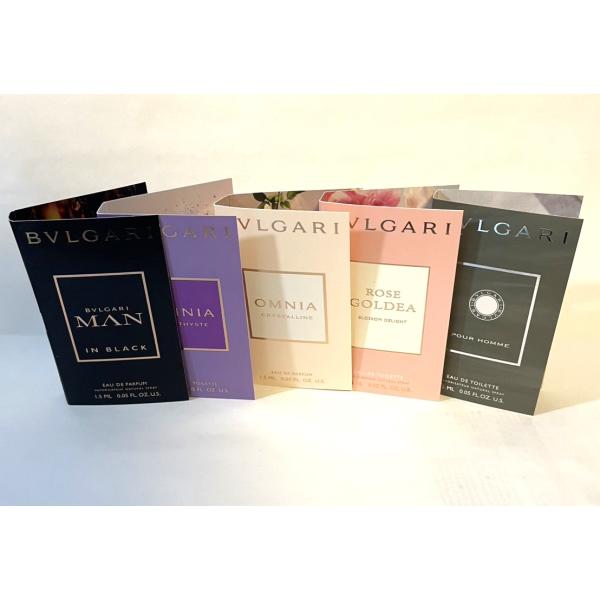 【並行輸入品】【ネコポス送料無料】BVLGARI ブルガリ　ミニ香水5種類セット　1.5mlセット※沖縄県は別途送料いただきます。※営業日13時までのご注文で当日発送。※金曜日の13時以降及び土日祝日の購入の場合は次の営業日の発送です。※営...