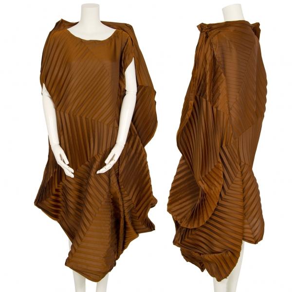 イッセイミヤケISSEY MIYAKE 放射プリーツデザインワンピース ブラウン  