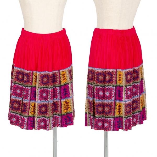 プリーツプリーズPLEATS PLEASE レースニットプリントプリーツスカート 