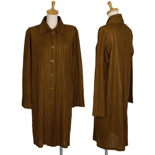 プリーツプリーズPLEATS PLEASE 6Bプリーツステンカラーコート 茶M位 