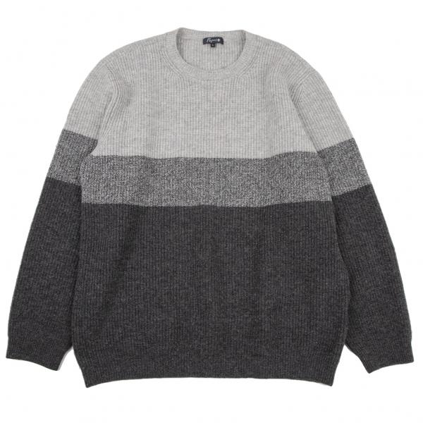 PAPAS パパスプラスPapas+ ウールトリカラーリブニットセーター グレー  