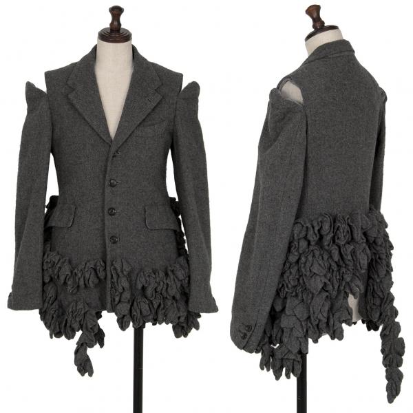 コムデギャルソンCOMME des GARCONS ウール縮絨フリル装飾肩開き 