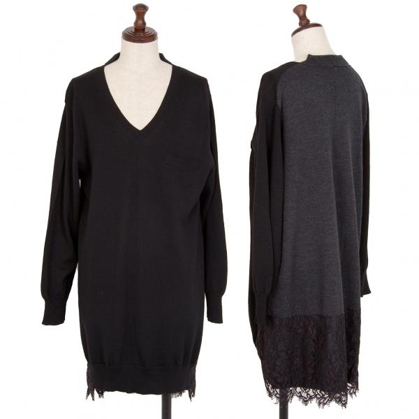 サカイsacai レースレイヤード切替ニットワンピース 黒1 【レディース  