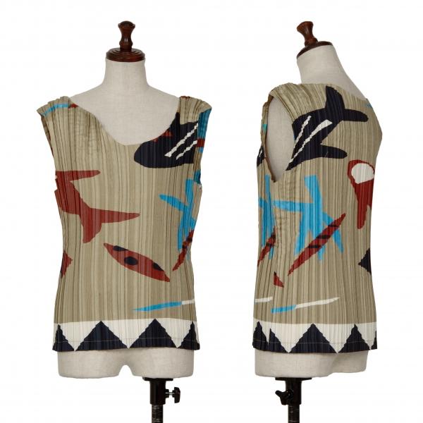 ISSEY MIYAKE ベージュ プリーツ ノースリーブ