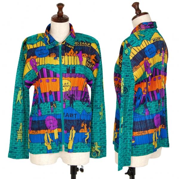 プリーツプリーズPLEATS PLEASE 石畳の街の風景プリントジップアップ  