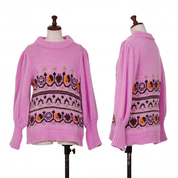 【GANNI】ピンクジャガードセーター【美品】 ガニーGANNI ジャガードニットセーター ピンクL 【レディース