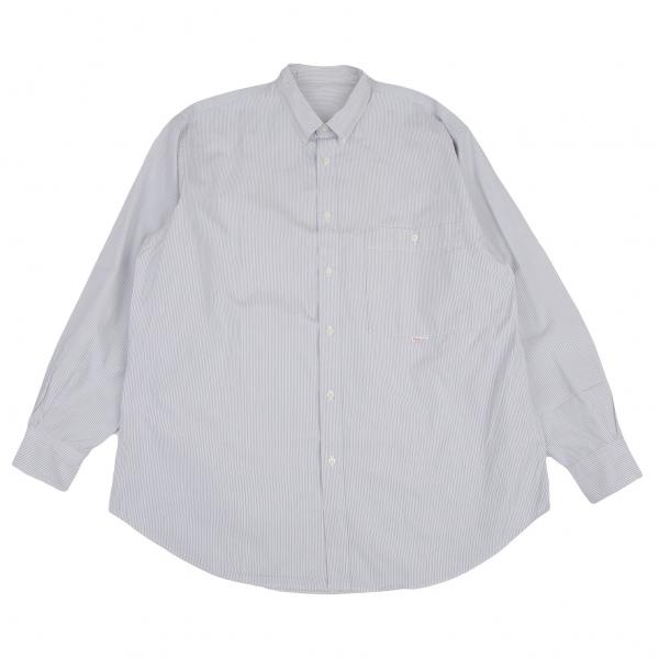 PAPAS パパスPapas ストライプボタンダウンシャツ 白青M
