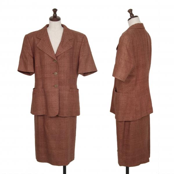 ミッソーニMISSONI DONNA シルクスラブ半袖セットアップスーツ 赤茶48 