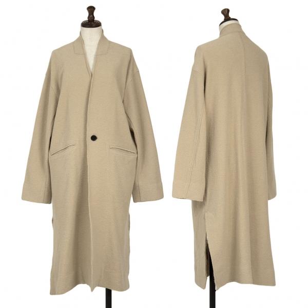 マカフィーMACPHEE ノーカラーロングニットコート ベージュ36 