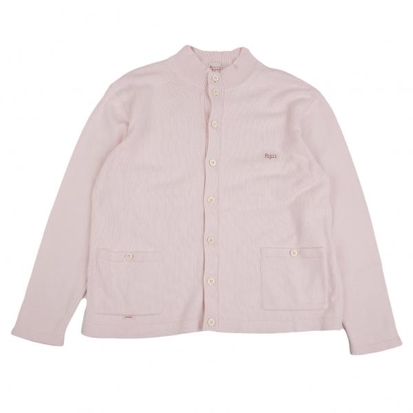 良品　パパス Papas ウール100% シャツカーディガン ロゴ刺繍 良品 パパス Papas ウール100% シャツカーディガン ロゴ刺繍