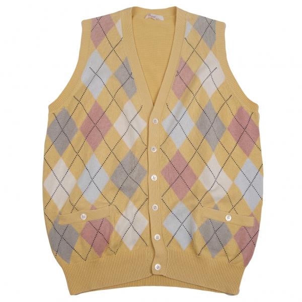パパスのベスト綿100% PAPAS パパスPapas コットンアーガイルVネックニットベスト 黄他
