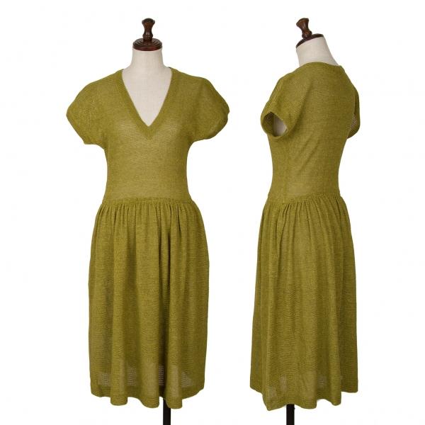 ミッソーニワンピースM MISSONI（ミッソーニ） リネンナイロンVネックニットワンピース 黄緑M