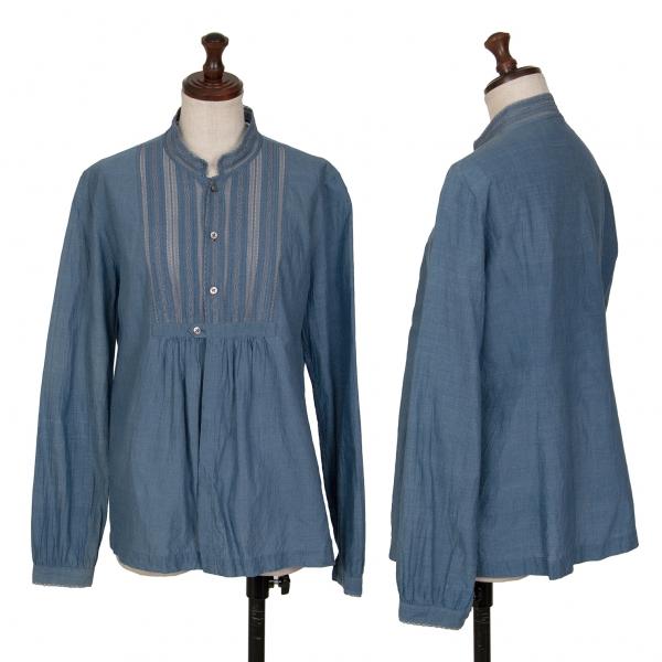 45R 45rpm 藍染レースストライプコットンシャツ 青3 【レディース