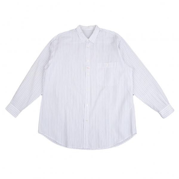PAPAS（パパス） コットンストライプシャツ 白水色赤L 【メンズ