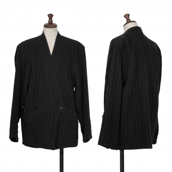 イッセイミヤケストライプテーラードジャケット 黒 ISSEY MIYAKE イッセイミヤケISSEY ストライプ織りジャパニーズカラー