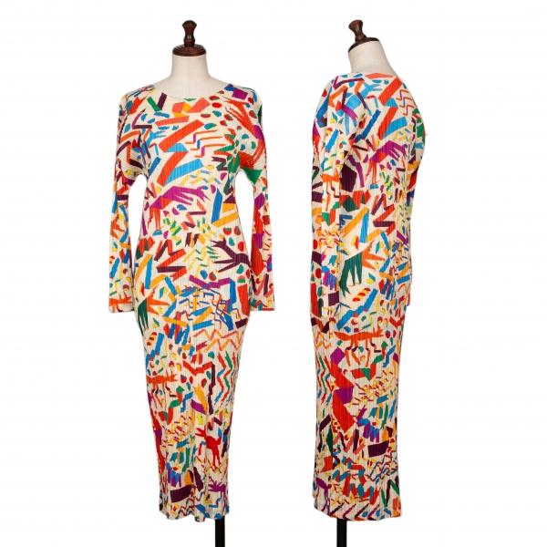 プリーツプリーズPLEATS PLEASE CONFETTI カラフルリボンプリント長袖  