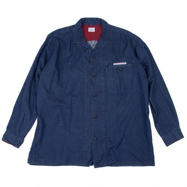 PAPAS（パパス） 染めコットンオープンカラーシャツ インディゴL