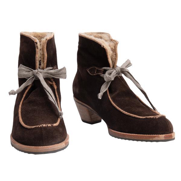 アンリークイールHENRY CUIR ムートンショートヒールブーツ 茶37(23位  