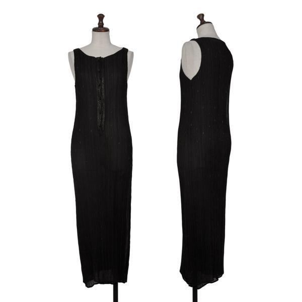 さ*す様 イッセイミヤケ プリーツプリーズ ノースリーブワンピース 黒 最終値下 ISSEY MIYAKE イッセイミヤケISSEY ラメ装飾プリーツノースリーブ