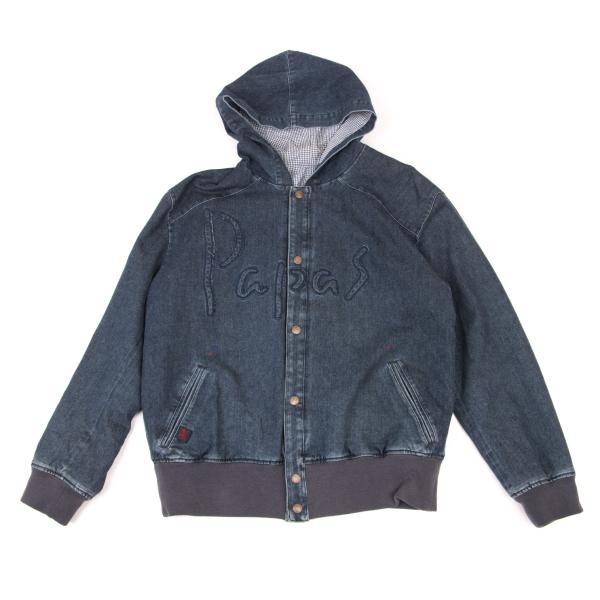 パパス  デニム ジャンパー　タグ付き新品 PAPAS パパスPapas ロゴパッチフードデニムブルゾン ブルー50L