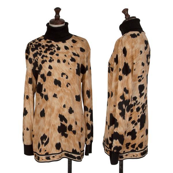 LEONARD レオナールLEONARD アニマルプリントハイネックニットソー 黒  