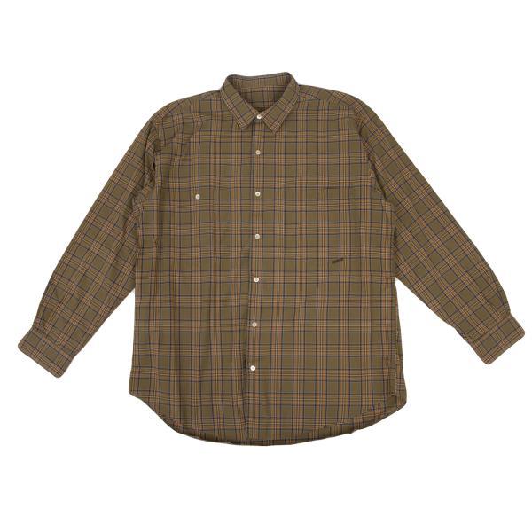PAPAS チェック柄 長袖シャツ PAPAS パパスPapas コットンチェック長袖シャツ カーキブラウンM