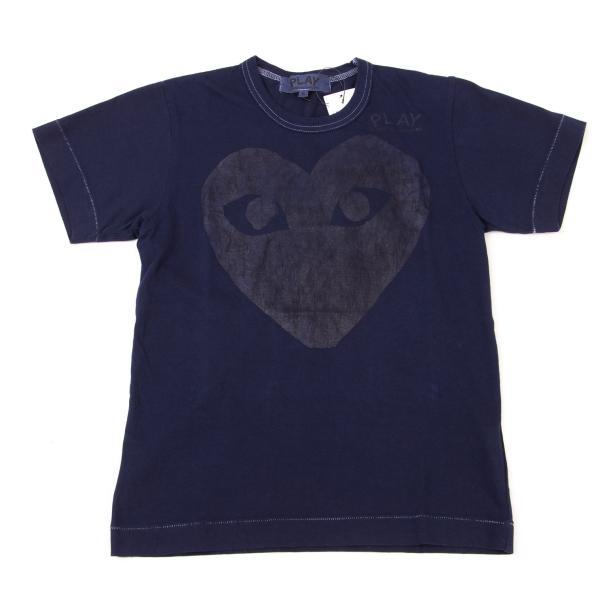PLAY コム・デ・ギャルソン ネイビー ハートプリント Tシャツ プレイ(Play)コムデギャルソン 横並びハート3ハート ネイビーT