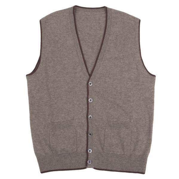 美品65,000円(税別) papas パパスプラス ニットジャケット カシミア PAPAS（パパス） カシミヤライン配色ニットベスト モカM 【メンズ