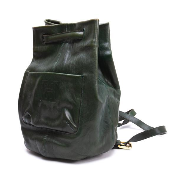 ヒロフHIROFU レザー巾着リュックサック 深緑 【レディース】 : プレイ