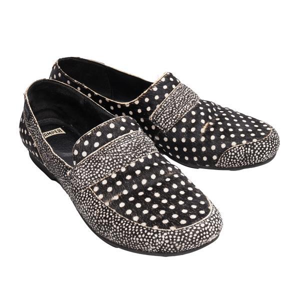 CAMPER（カンペール） ドットプリントハラコレザーシューズ 黒生成り38