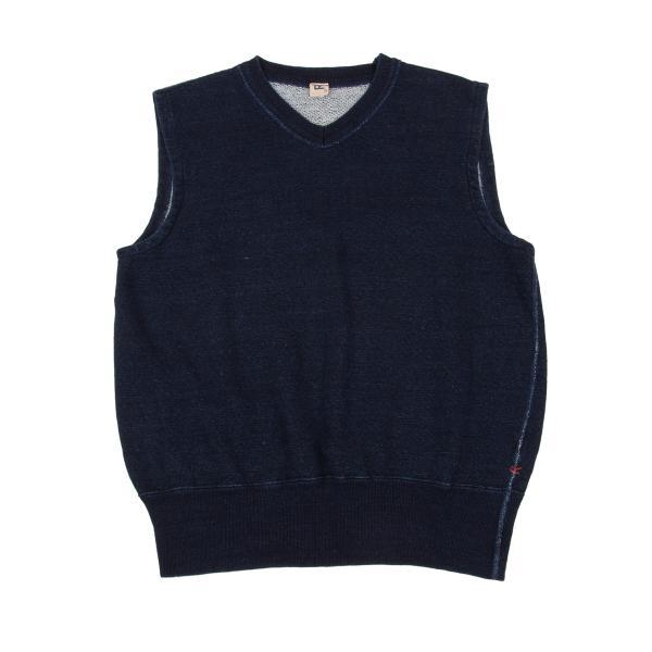 45R　綿　インディゴ　 Vネック ニットベスト 45R 45rpm インディゴ染めコットンVネックスウェットベスト