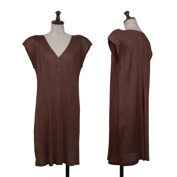 pleats please Vネックノースリーブフレアロングワンピース3