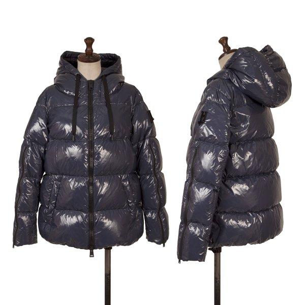 ヘルノHERNO コーティングジップダウンジャケット 紺42 【レディース
