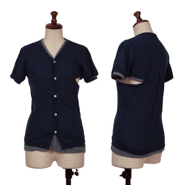 comme des garcons半袖カーディガン プレイ コムデギャルソン Vネック 赤ハート 半袖カーディガン グレー