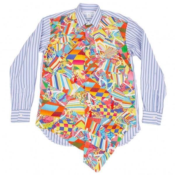 コムデギャルソン シャツcomme Des Garcons カラフルパッチワーク変形ストライプシャツ メーカー直送 メンズ マルチ水色xs Shirt