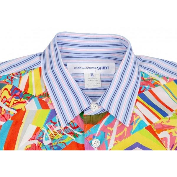 コムデギャルソン シャツcomme Des Garcons カラフルパッチワーク変形ストライプシャツ メーカー直送 メンズ マルチ水色xs Shirt