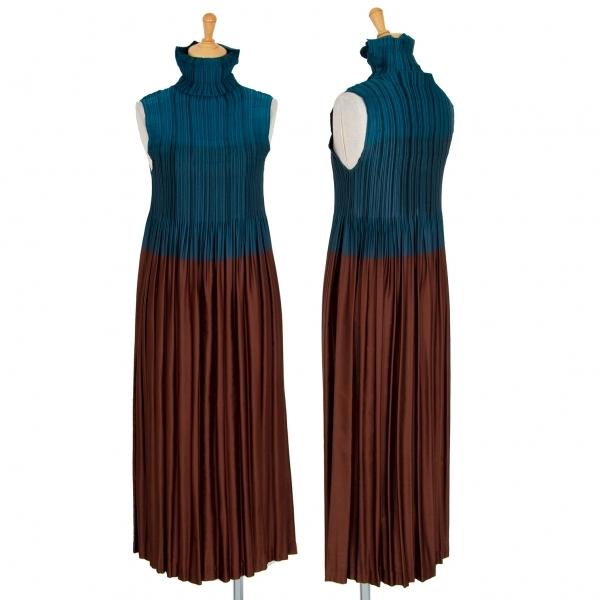 イッセイミヤケissey Miyake 消しプリーツハイネックノースリーブワンピース ブルー茶2 レディース K 867 プレイフル Yahoo ショッピング店 通販 Yahoo ショッピング