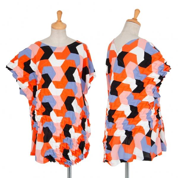 ISSEY MIYAKE プリーツ 幾何学柄トップス ISSEY MIYAKE イッセイミヤケISSEY 幾何学プリントプリーツ切替